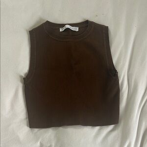 Brown Sleeveless Ribbed Top